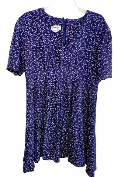 Vintage California Cover Y2K Babydoll Dress Navy Blue Floral Made in the USA - Picture 2 of 9